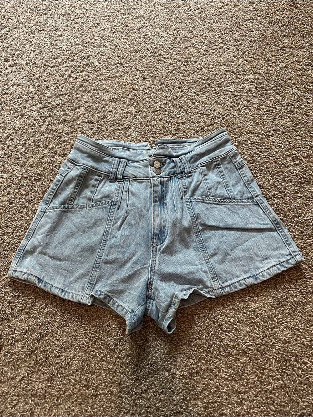 Paneled, High Waist Denim Shorts